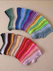 20 Pairs Of Random One Skim Candy Macaron Colored Socks For Boys And Girls, Suitable For Daily Campus Sports, Fashionable And Versatile, Skin Friendly, Comfortable, Breathable And Odor Proof, Suitable For Men And Women, And Suitable For Couples,Crew Socks
