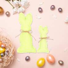 Decoraciones de mesa de Pascua, 2 piezas, lindas figuras de conejo de tela a cuadros/lunares, centros de mesa para decoración de fiestas en casa. - Verde - Ver 2