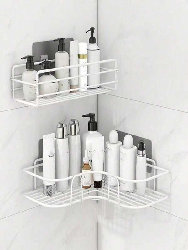 1pc Shower Caddy Shelf, Bathroom Shower Rack, Stainless Steel Suction Cup Toilet Rack, Toilet Organizer Rack
