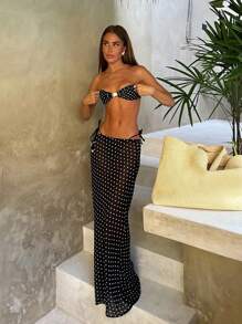 Polovedo Official Sexy European & American Style Polka Dot Printed 3 PiecesBikini Swimsuit Set For Women, Random Floral Print, Non-Fixed Placement