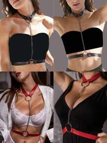 1pc Women's Pu Leather Collar With O-Ring And Adjustable Chain Back Strap - Gothic Punk Women's Body Accessories Sexy Lingerie Accessories Perfect For Valentine's Day Gifts - Multicolor - View 2