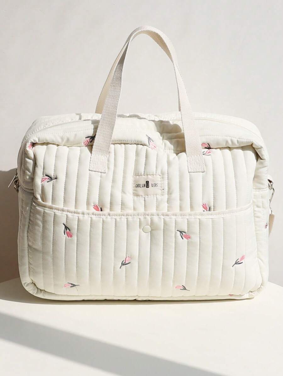 1 chiếc túi xách bà bầu di động, ba lô thêu dễ thương đeo vai cho bé gái - hoa tulip màu be - Xem 1