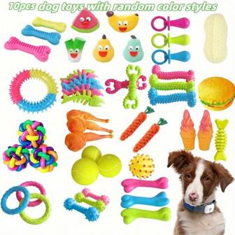 10-Piece Pack Of Sturdy, Bite-Resistant And Teething Dog Chew Toys - Spring/Summer Outdoor Vent Interactive Training Teething Toys In A Variety Of Shapes And Textures, Plastic Materials, Colors And Styles Cool It Is Suitable For Medium And Small-Sized Dogs. Large Dogs Have A High Bite Force And Are Prone To Damage
