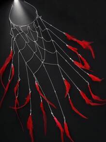 流苏羽毛头饰饰品女士配饰额头复古波西米亚网状发链头带新娘头饰派对闪亮性感迷人 - 羽毛 - 查看 3