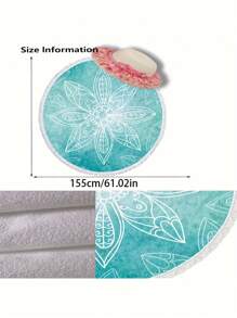 1pc Bohemian Geometric Mandala Print Round Beach Towel, Made Of Polyester Microfiber With Tassels, Multi-Purpose Sun Protection, Picnic Mat, Sofa Cover And Outdoor Decor
