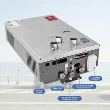 BriSunshine Calentador de Agua de Gas 10L Con Ducha Sobrealimentada, Calentador de Agua de Gas GLP Propano Butano Adecuado Para el Hogar, Vehículos Recreativos y Exteriores [Clase de eficiencia energética A]