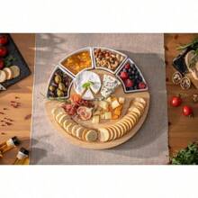 Cheese Board And Platter Set - Made From Acacia Wood - US Patented 13 Inch Cheese Cutting Board And Knife For Entertaining And Serving - 4 Knives And 4 Bowls