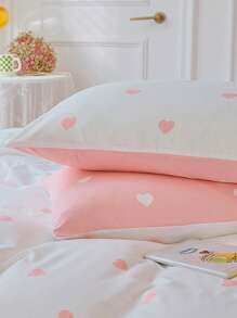 2-Piece Set, Light Pink Small Heart Print, Super Soft, Cute Girly Style, Fresh And Compact, Suitable For Spring/Summer Use, Bedding, Pillow Insert Not Included, Single/Double/Queen/King Size - Baby Pink - View 5