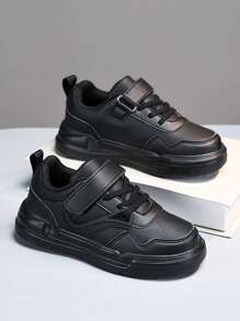 Girls' & Boys' Fashion Casual Shoes, Outdoor Black Leather Non-Slip Lightweight Sneakers For Kids - Black - View 3