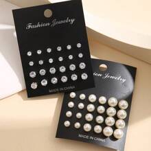 48 Stücke Zirkonia & Kunstperlen Ohrstecker Set, Urlaub, Party, Date, Tägliches Tragen Geschenk