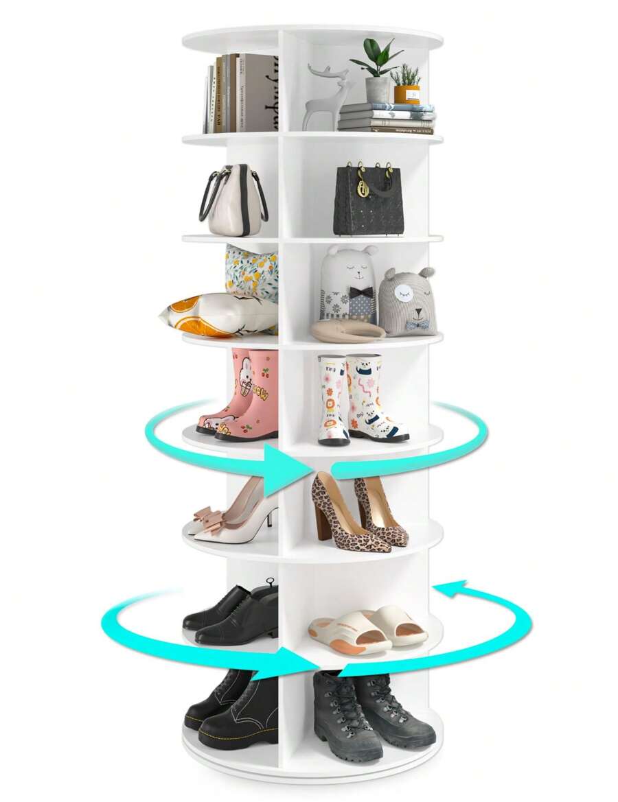 7-Tier 360° Rotating Shoe Rack, Spinning Shoe Organizer Carousel, Free-Standing Shoe Storage For Hallway And Closet
