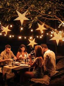 Linterna de papel con forma de estrella y luna LED, luz decorativa hueca 3D, decoración para el hogar en bodas/Navidad/fiestas de cumpleaños