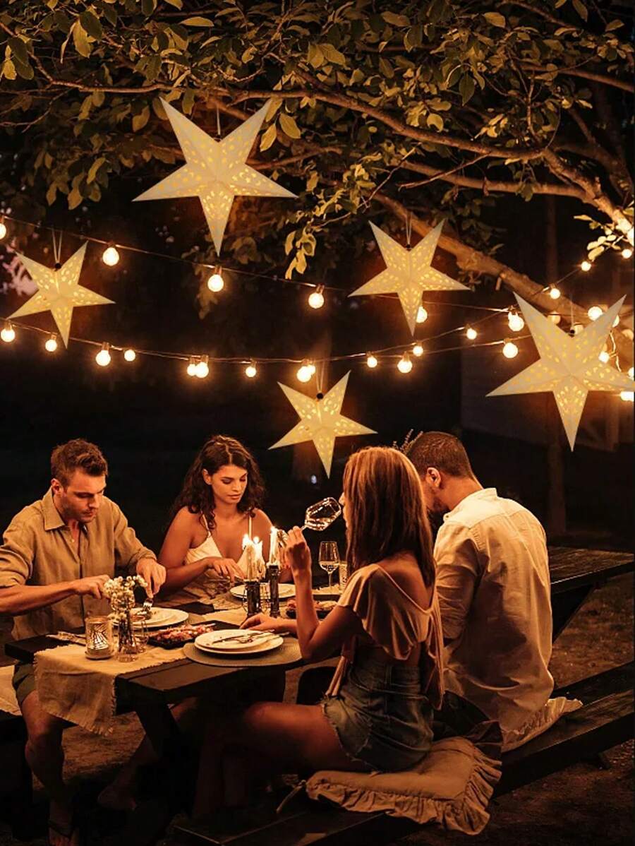 Linterna de papel con forma de estrella y luna LED, luz decorativa hueca 3D, decoración para el hogar en bodas/Navidad/fiestas de cumpleaños