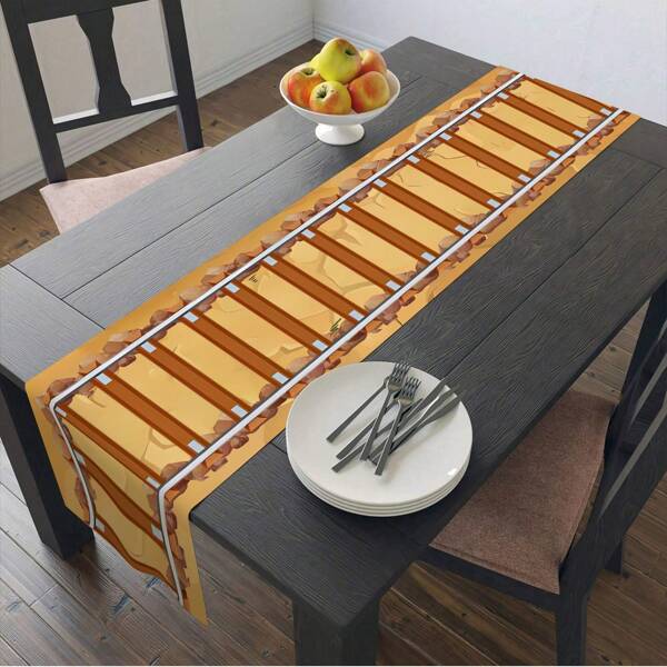 1 pièce de chemin de table en lin de 2 tailles avec motif de chemin de fer, convient pour la décoration de restaurant, salon, table de cuisine, décoration de fête