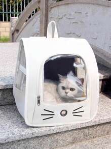 1pc Oxford Cloth Transparent Breathable Pet Carrier Backpack, Suitable For Small Dogs & Cats Up To 5.5kg, Can Be Worn As Backpack, Shoulder Bag Or Handheld, Large Capacity Portable Pet Travel Bag Cat Carrier Cat Backpack Bike Trailer