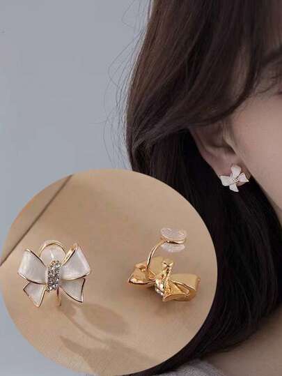 1 cặp bông tai nơ thời trang lấp lánh dành cho nữ, có đính đá Rhinestone & kẹp silicon, thích hợp để đeo hàng ngày trong ngày lễ tình nhân