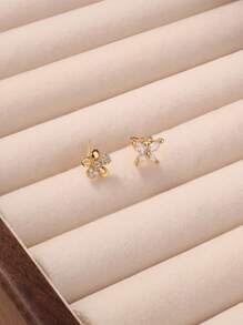 2Pcs Nose Rings Stud L Shape Nose Rings Cubic Zirconia Butterfly Flower Shape Nose Studs Piercing Jewelry For Women Men