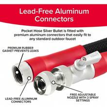 Manguera de bolsillo Silver Bullet 2.0 extensible para jardín de 50 pies con boquilla Turbo Shot AS-SEEN-ON-TV, sin plomo, conectores de aluminio sólido, válvula de fácil encendido/apagado, sin - Negro - Ver 4