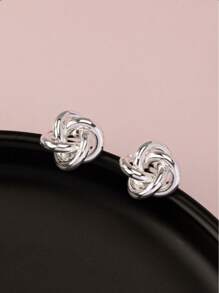 1 Pair Fashionable Twisted Flower Ear Clips, Suitable For Everyday Wear - Silver - View 3