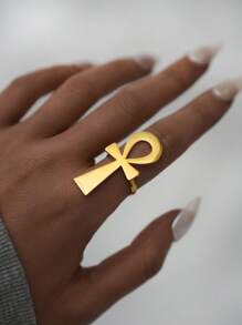 1pc Vintage Jesus Christ Cross Retro Elegant 18k Gold Plated Stainless Steel Ring, Ascension Day, Suitable For Women's Daily Wear, Holiday/Party Jewelry Gift