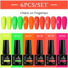 Mtssii Juego de 6 esmaltes de uñas en gel de unicolor de 7 ml, colores primavera-verano, glitter, negro, blanco, rojo, resistente a remojo, UV, semi-permanente, suministros para uñas
