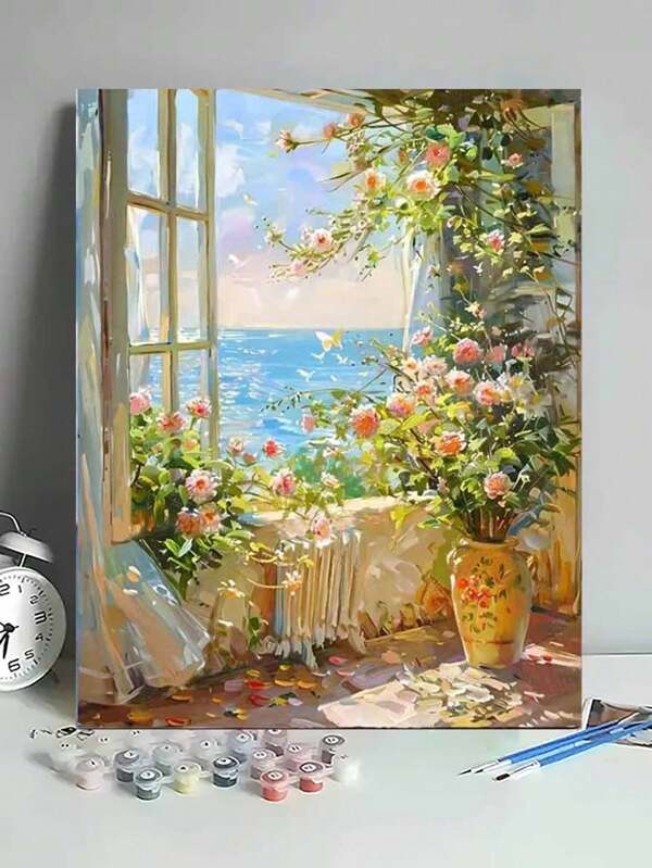 1 Set Plant House-Themed DIY Digital Oil Painting Kit, Art Oil Painting Set For Bedroom Decor And Art Wall Decoration, Simple And Fun Painting Craft To Fulfill Your Painting Dream, Best Gift For Friends, 40*50CM