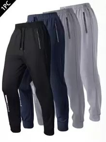 Men's Casual Trousers For Spring, Summer, Autumn And Winter, With Pockets And Zippers, Suitable For Daily Outings, Sports, Running, Hiking, Traveling And Casual Wear - màu đen - Xem 1