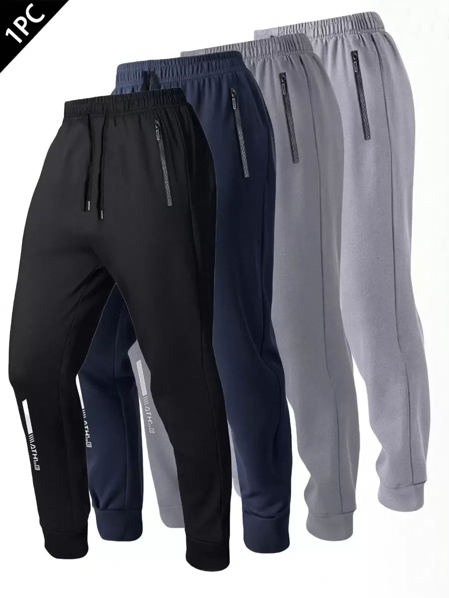 Men's Casual Trousers For Spring, Summer, Autumn And Winter, With Pockets And Zippers, Suitable For Daily Outings, Sports, Running, Hiking, Traveling And Casual Wear - màu đen - Xem 1