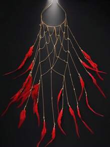 流苏羽毛头饰饰品女士配饰额头复古波西米亚网状发链头带新娘头饰派对闪亮性感迷人 - 羽毛 - 查看 9