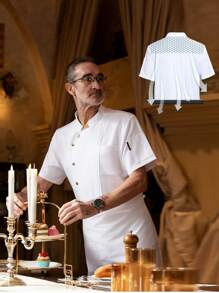 Plus Size Premium Custom Chef Jacket, Short Sleeve, Soft Fabric, Skin-Friendly, Breathable, Durable, Unisex Design, Suitable For Catering, Bakery, Hotel, Restaurant, Summer Short Sleeve, Work Uniform, White Chef Coat, Executive Chef Uniform - White - View 1