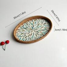 1pc Oval Rattan Colorful Shell Tray, 10.63 X 7.09 X 1.18 Inches, Rattan Colorful Shell Storage Basket, Home Decor, Jewelry Storage, Living Room, Dining Room Tabletop Decor - Colorful Shells - View 23