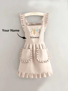 1pc Customized Printed Stylish Apron, Women's Elegant Customized Printed Apron, Waterproof And Stain Resistant, Apron Cute Lace Skirt Apron,Black Stain Resistant Apron,Sleeveless Apron,For Home, Kitchen,Nail Shop,Cooking, Baking, Nail Salon, Women Work Uniform,Coffee Smock,Home Cooking Clean Sleeveless Bib Apron,Multi-Functional,Home With Accessible Solutions,Warm Ambience,Home & Living,Customized Household Gloves