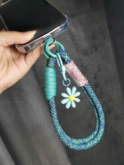 سوار هاتف من النايلون مع تفاصيل زهور وحبل من نسيج مطروق ، حامل هاتف مضاد للفقدان للاستخدام اليومي والسفر ، هدية مناسبة للأم والعائلة والأصدقاء وأعياد الميلاد والمناسبات ، قلادة هاتف