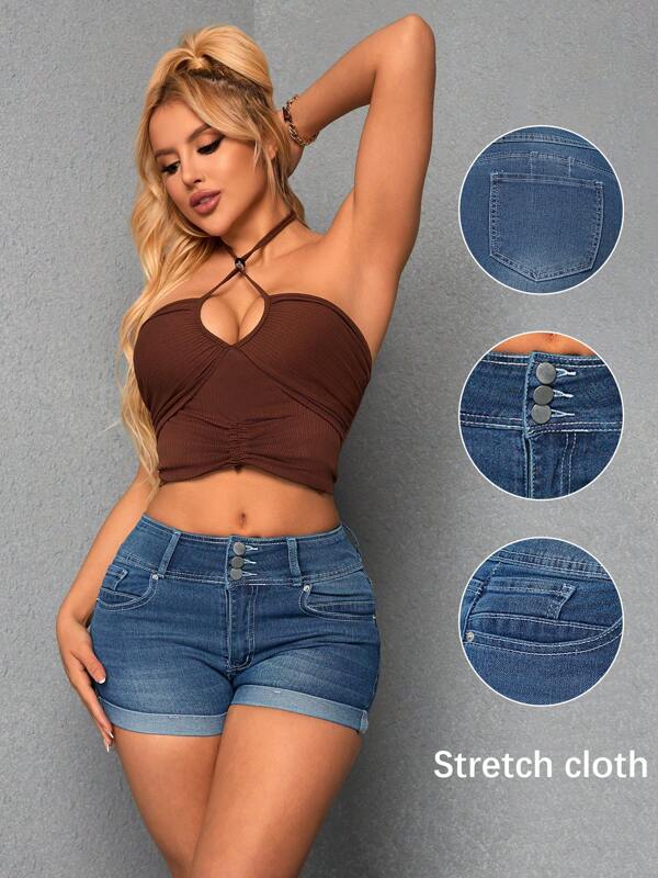 Women's Casual Commuter Elastic Waist Shorts, Minimalist Fashion Suitable For Summer