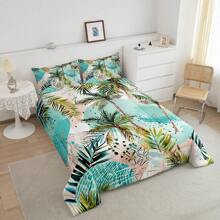 Castle Fairy Tropical Comforter Set Twin/Full/Queen/King Palm Tree Bedding Set 3pcs For Adult,Ocean Beach Theme Duvet Insert Watercolor Quilted Duvet,Twin Only 1 Pillowcase,Full/Queen/King Size 2 Pillowcases - màu xanh da trời - Xem 3