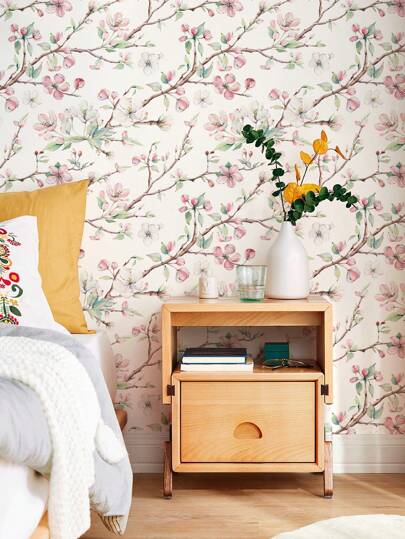 Roll Of Retro Thickened Painted Peach Blossoms, Blossom Branches, Groen Leaves, Home ation, Kitchen Cabinets, Tables, Chairs, Room Backgrounds, Renovation, DIY, Waterproof, Stain Resistant, Easy To Clean, Self Adhesive, Peel Paste Wallpaper, Wand Stickers, Stickers Bathroom Bedroom ation Stuff Living Ho Art Paper view 4