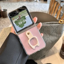 Funda de teléfono portátil y transparente con aro de gato compatible con Samsung Galaxy Z Flip 5, 6, Z Flip6, ZFlip5, Zflip6, Zflip5, Flip4, Flip3 - Carcasa trasera resistente a golpes, funda de teléfono con aro de gato compatible con