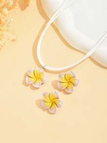 Conjunto de 3 peças/conjunto de colar e brincos com pingente de flor ombré de resina acrílica clássica da moda, colar de clavícula floral doce e fresco, adequado para uso diário feminino, resort, festa