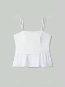 Women Ruffled Hem Strap Camisole Top