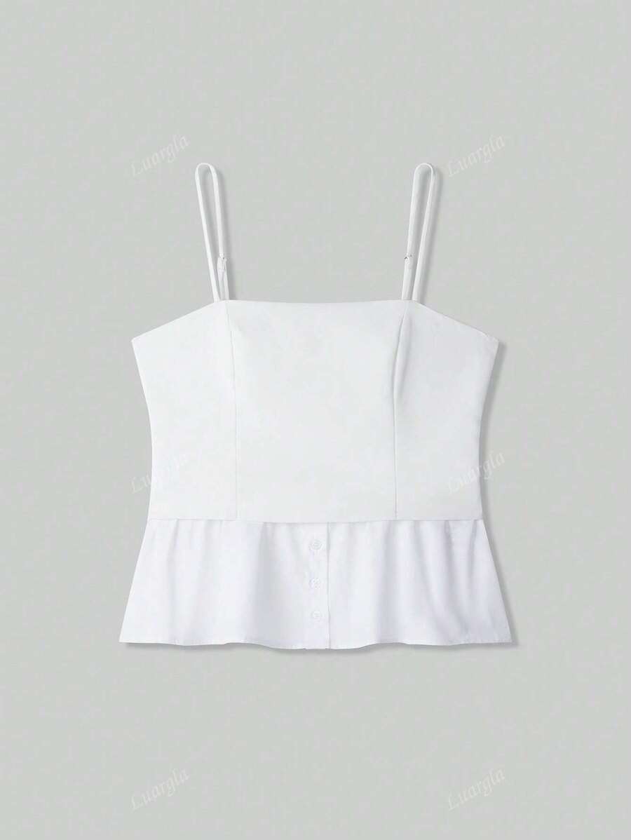 Women Ruffled Hem Strap Camisole Top