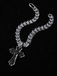 1 件时尚嘻哈透明亚克力刺链超大吊坠项链，适合男士日常佩戴和礼物 - 無色 - 查看 15