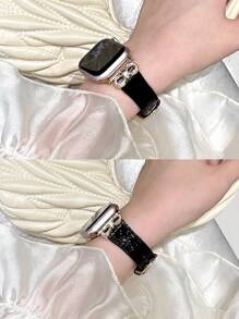 1 件女士黑色珠光皮革蝴蝶结水钻表带，兼容 38/40/41/44/45/49/42/46 毫米系列 11/SE3/Ultra3/Ultra/SE/SE2/10/9/8/7/6/5/4/3/2/1 - 黑色 - 查看 7