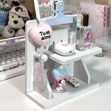 1 pieza Organizador de escritorio mini perforado de moda - Organizador de escritorio DIY, estantería de almacenamiento linda para niñas, apta para decoración de dormitorio, oficina y dormitorio