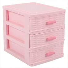 3-Tier Pink Plastic Desk Storage Organizer Box With Drawers - Pink Room Decor, Waterproof, Rectangular File And Jewelry Storage Box, Suitable For Office, School And Home Stationery, Office Supplies And Accessories Back To School