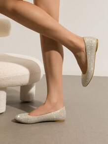 PAIRS Women's Sole Shine Rhinestone Ballerinas Shoes - Vàng - Xem 2