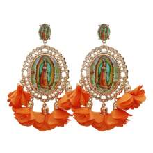 1pair Bohemian Floral Drop Earrings For Women Long Religious Flower Dangle Earrings, Festival Party Jewelry, Vacation Style Accessories