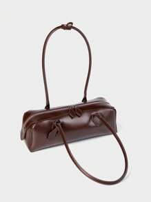 Women's New Niche Design One Shoulder Large Capacity Underarm Bag, Elegant Long Red Baguette Bag - Coffee - View 5