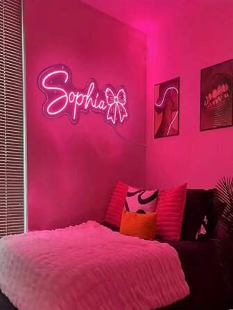 Customized LED Neon Sign With Bowknot, Personalized Neon Light, UV Printed LED Lamp, Adjustable Brightness, USB Powered, Wall-Mounted, Multi-Purpose For Bedroom, Living Room, Bar, Dorm, Amusement Park, School, Office, Party Decor, Ideal Gift For Family And Friends,Colorful,Kawaii,Minimal Chic,Cute,Custom,Personalized,Unique,Ideal Gifts For Him,Ideal Gifts For Her,Her,Boyfriend,Girlfriend,Family,Friends,Nightlight,Neon Lights,Home Goods,Room Decor,Holiday Decor,For Anniversaries,For Birthdays,For Weddings
