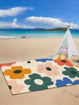 1pc Colorful Floral Pattern Beach Mat, Foldable Large Beach Towel Mat, Portable Lightweight Picnic Blanket, Durable Sand-Proof Beach Mat For Outdoor, Picnic, Beach, Holiday, Camping, Travel - Summer Essential Bathroom Decor Beach Essentials