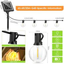 GerTong Solar String Festoon Lights Outdoor - Remote Control 20M / 65.6ft, IP65 Waterproof LED Garden Lights Weatherproof Solar Powered Outside Light For Gazebo Pergola Patio